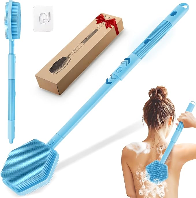 Silicone Back Scrubber for Shower, 3-Length Back Brush Bath Brush by GEENOA