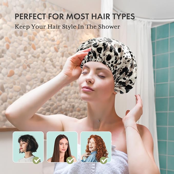 AmazerBath Shower Cap, Double Layers Hair Cap - Image 3