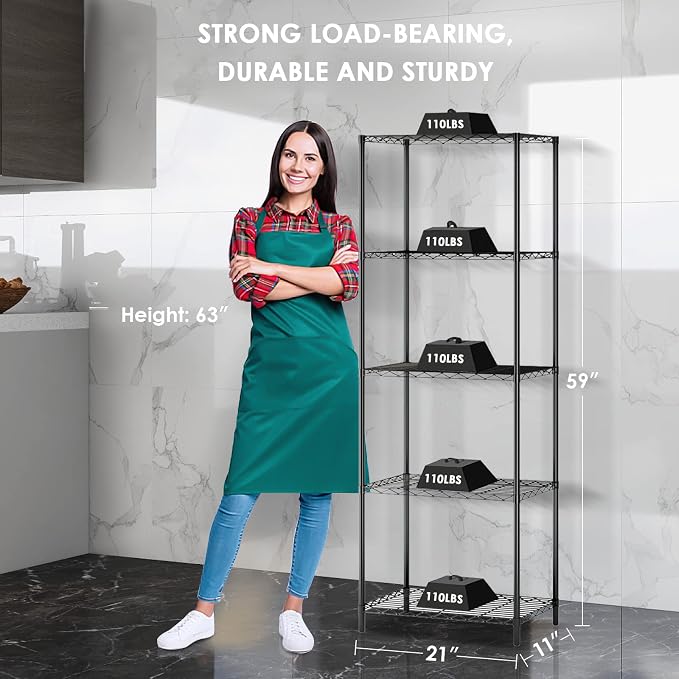 BNSPLY 5 Tier Wire Shelving Unit, Adjustable Wire Rack Shelving, Changeable - Image 6