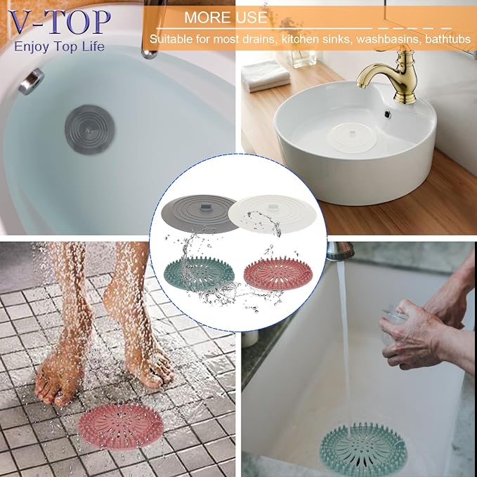 Shower Drain Hair Catcher Tub Stopper, V-TOP Drain Cover - Image 7