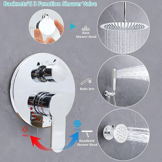 Solid Brass 3 Way Round Pressure Balancing Mixer Shower Valve Replacement Wall - Image 4