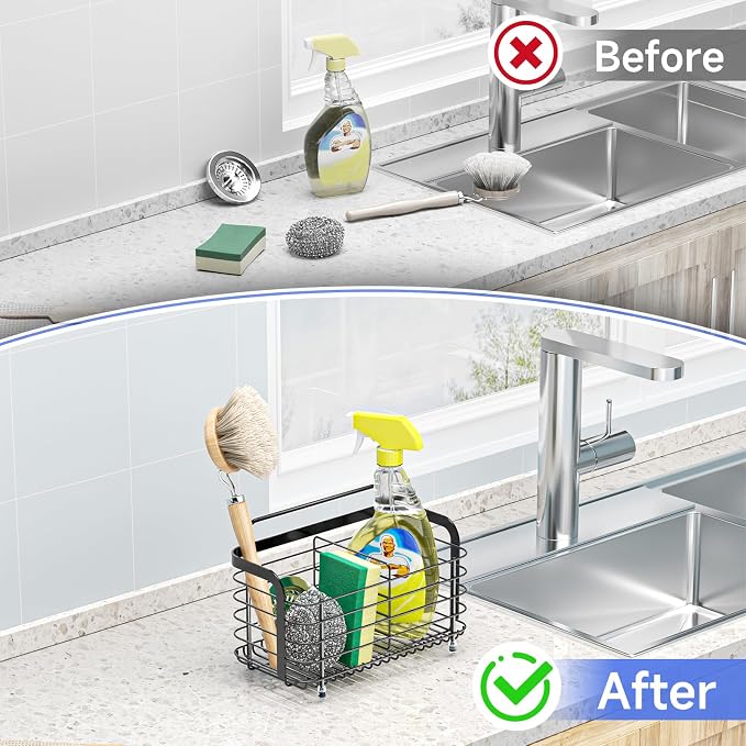 Black Kitchen Sink Caddy Organzier, Sponge Holder - Image 7