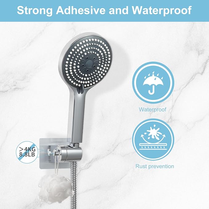OFFO Shower Head Holder, Strong Adhesive Shower Hooks, 60° Adjustable - Image 2