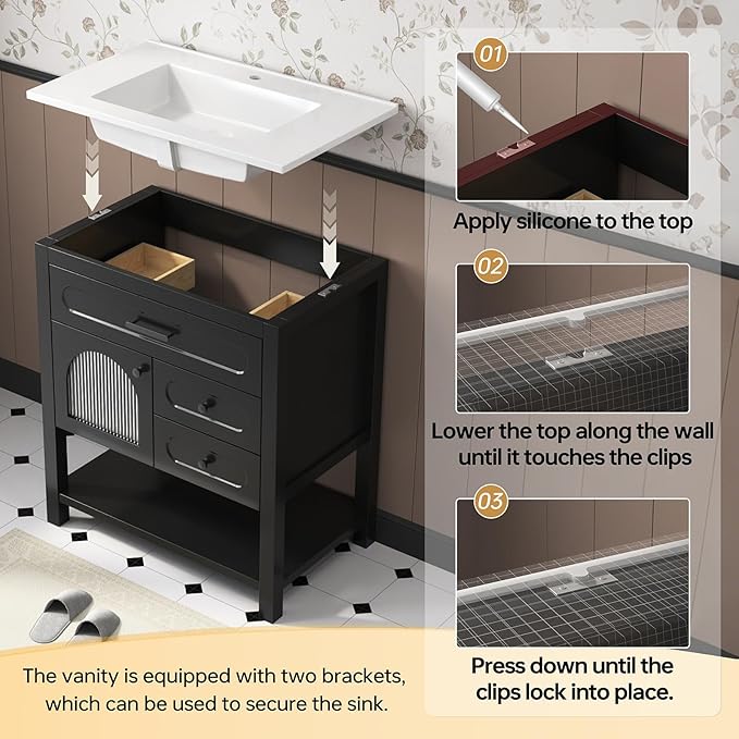 30 Inch Bathroom Vanity with Sink, Modern Bathroom Sink Cabinet with - Image 6