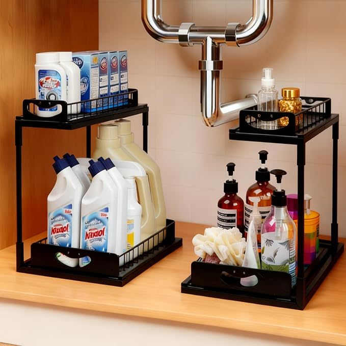 2 Pack Pull-Out Storage Basket Under Sink Organizers Under Sink Storage Racks by Unknown