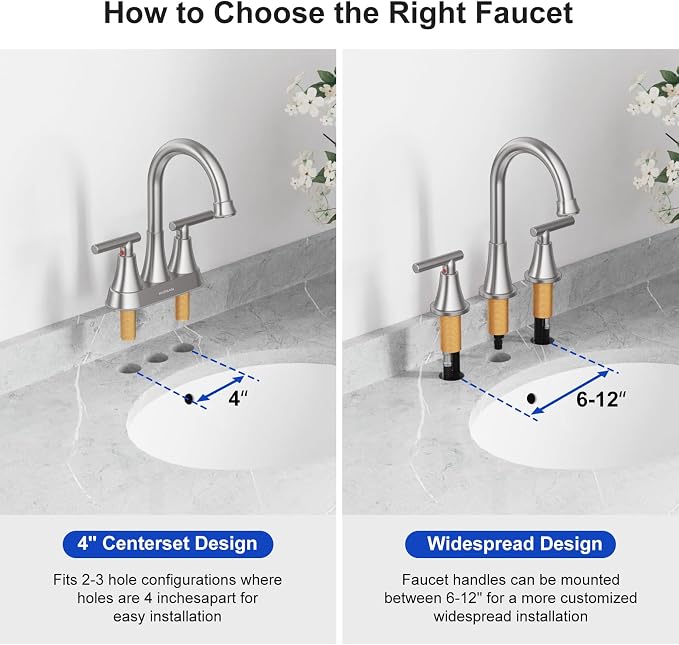 Bathroom Faucets for Sink 3 Hole, Hurran Brushed Nickel Bathroom Sink Faucet - Image 8