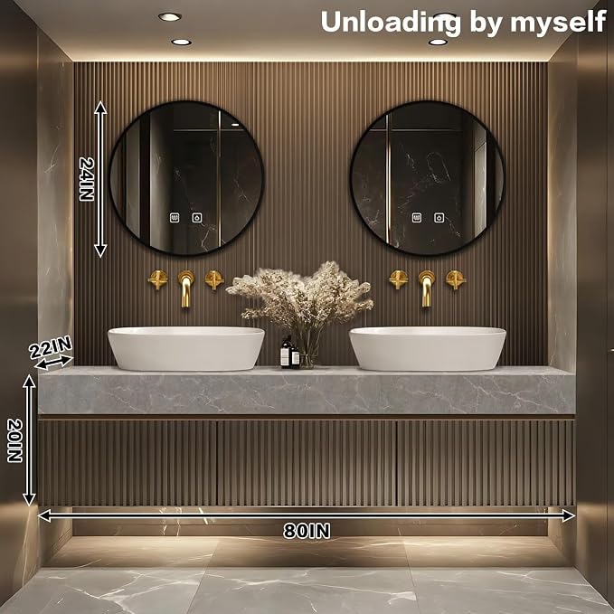 Floating Bathroom Vanity with Sink LED Smart Mirrors, Modern Luxury Style - Image 2