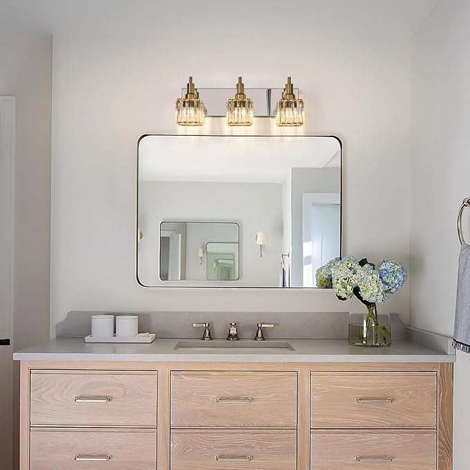 Crystal Bathroom Vanity Light Gold Chrome 3-Light Modern Bathroom Lighting - Image 7