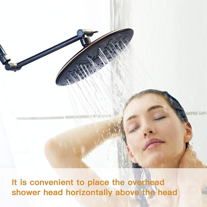 8 Inch Shower Head Extension Arm Matte Black.Solid Brass Adjustable Shower Arm - Image 5