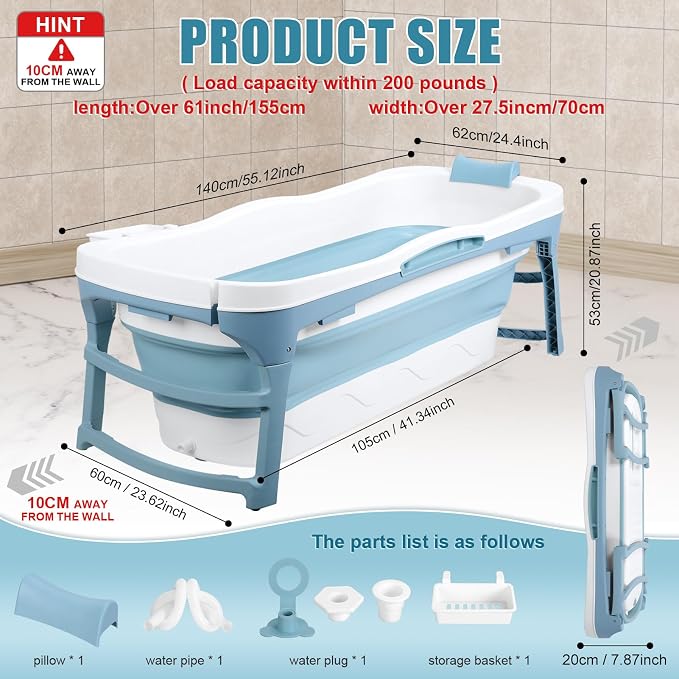 Portable Bathtub for Adult, Large 56 inch Collapsible Bathtub, Reusable - Image 6