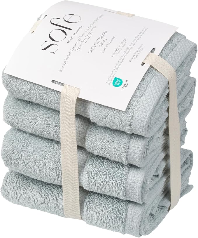 SOFE H&L | Olea Luxury Turkish Cotton Hand Towels Set of 4 Light Blue | Premium - Image 7