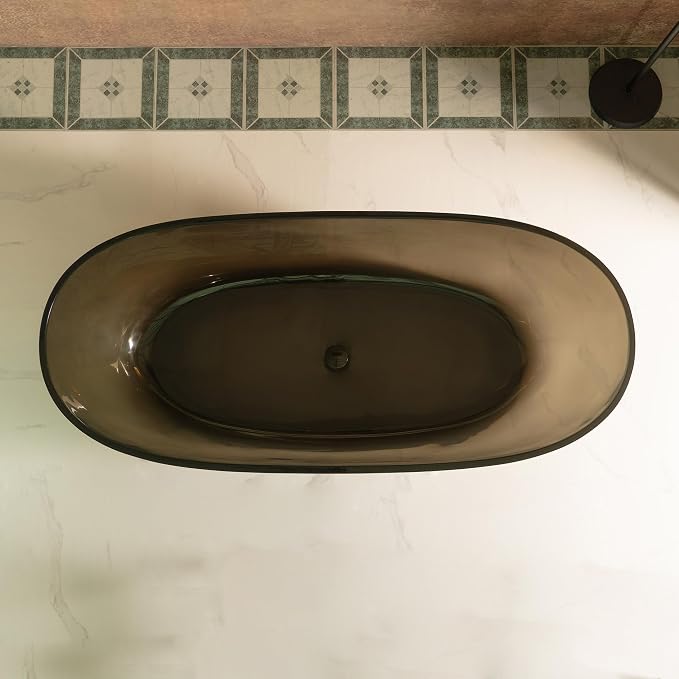 WOODBRIDGE 63" L x 28-3/8" W Transparent Gray Stone Resin Freestanding Soaking - Image 13