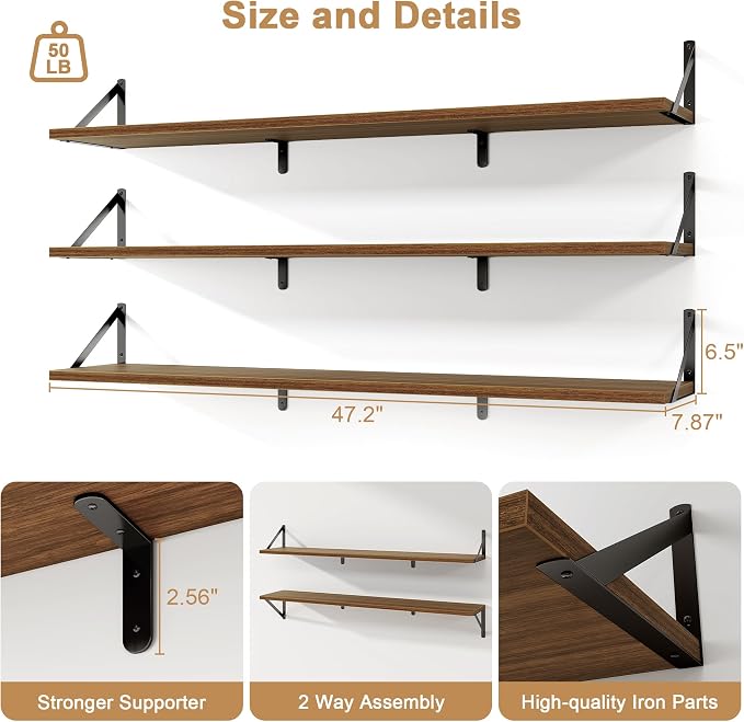 Fun Memories Extra Long Floating Wall Shelves, 48 x 8 Inches - Image 2