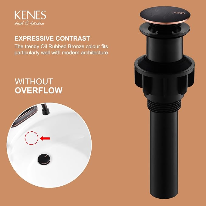 KENES Oil Rubbed Bronze Bathroom Vessel Pop Up Sink Drain, Vanity Faucet Sink - Image 3