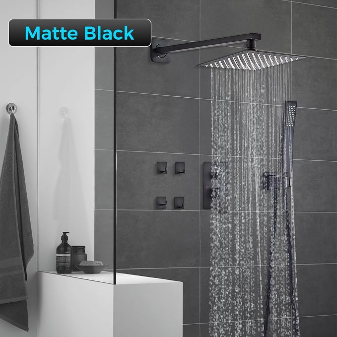 10" Matte Black Rainfall Shower Faucet Set - Image 2