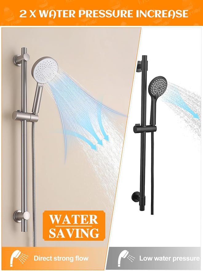 Handheld Shower Head with Slide Bar, 2.5GPM High Pressure 3-Function Adjustable - Image 3