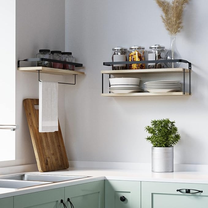 RICHER HOUSE 2+1 Tier Wall Mounted Floating Shelves Set of 2, Rustic Wood Wall - Image 5