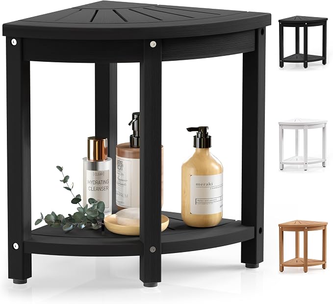 Waterproof Corner Shower Stool for Inside Shower, Poly Lumber Shower Bench Seat by BEKVEMLIVING