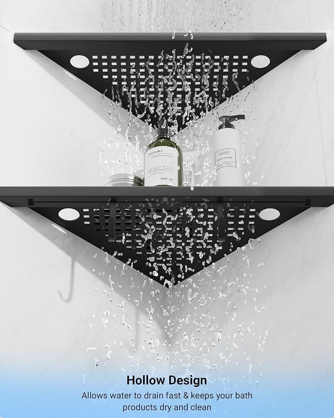 Matte Black Corner Shower Shelves 2-Pack, Grout in Corner Shelf Racks - Image 5