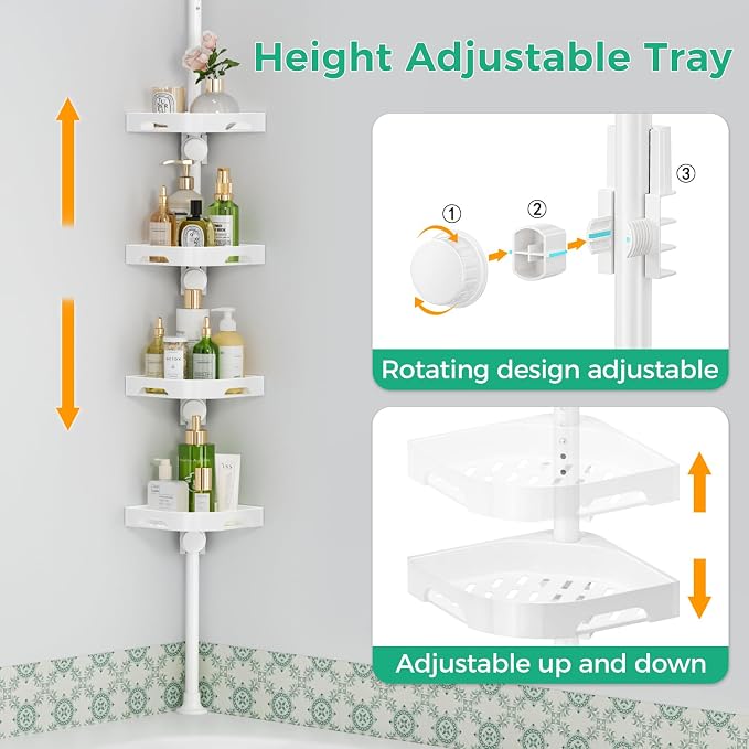 4-Tier Corner Shower Caddy Tension Pole Organizer - Image 3