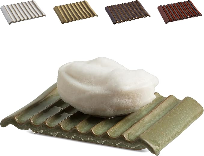 Soap Dish, Ceramic Soap Holder Bar Soap Saver Non-Slip Bathroom Accessories by LAUCHUH