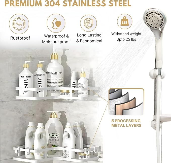 Adhesive Corner Shower Caddy Hanging - Image 2