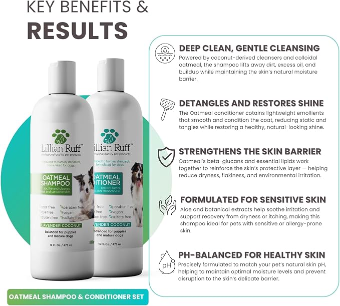 Lillian Ruff PRO Formula Deodorizing Oatmeal Dog Shampoo & Conditioner Set - Image 3