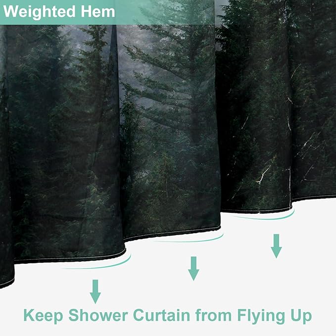 ORTIGIA 84 Inch Long Dark Green Misty Forest Shower Curtain - Image 5