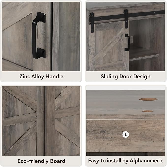 30" Barn Door Bathroom Vanity, Farmhouse Style Standing Pedestal Cabinet - Image 3