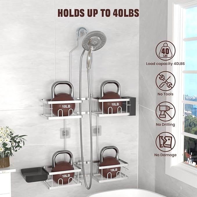 REINHARDT Adjustable Shower Caddy Hanging Rustproof Shower Caddy - Image 3