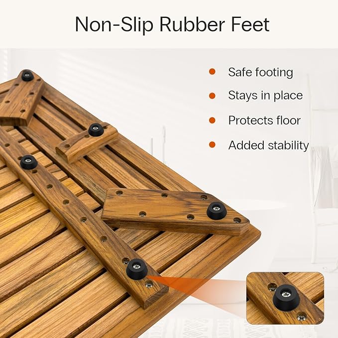 StrongTek Large Teak Bath Mat for Bathroom, 35.4" x 20" Solid Wood Shower Mat - Image 5