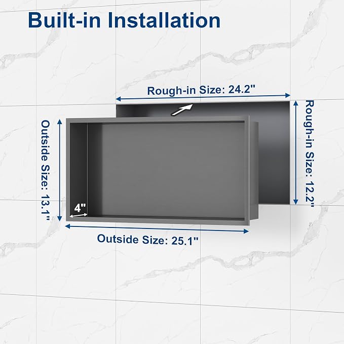 Neodrain 24X12Inch Shower Niche, Gun Metal Stainless Niche NO Tile Needed - Image 3