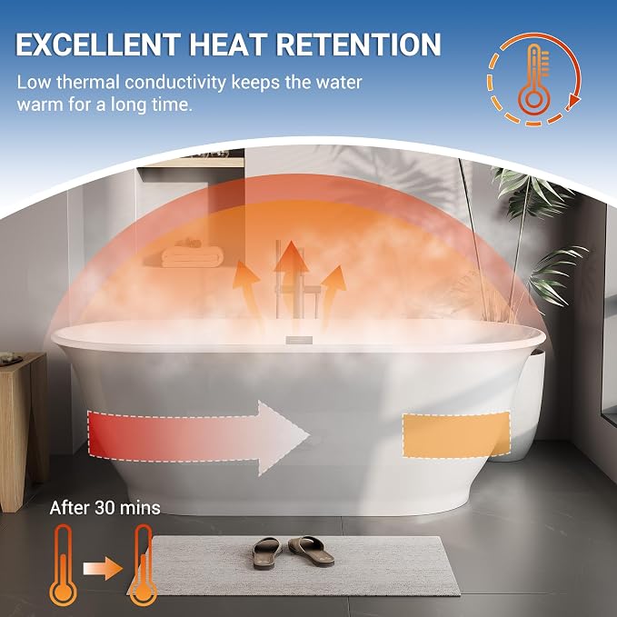 Freestanding Bath Tub 67 Inch Acrylic Oval Soaking Tub – Extra Large - Image 5