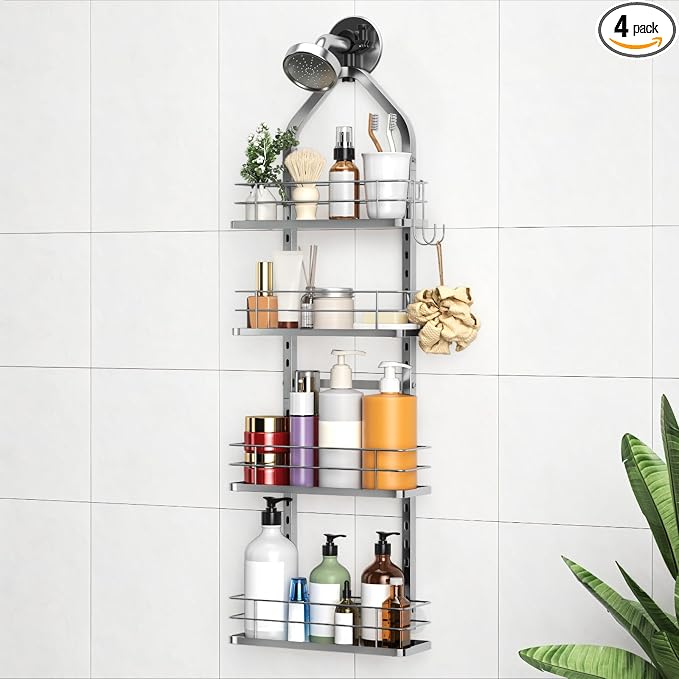 Shower Caddy Hanging, Adjustable Anti-Swing-Over The Shower Head Caddy by Aquohola