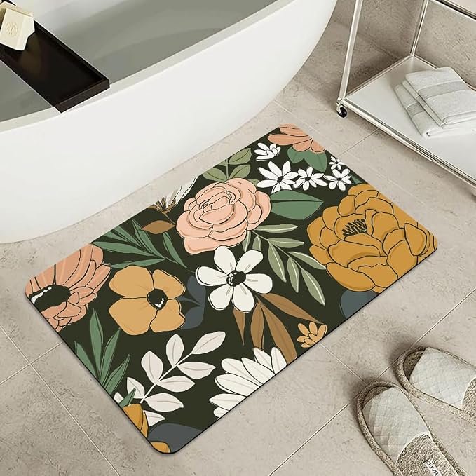 Bath Mat Rug, Vintage Large Floral Non Slip Quick Dry Super Absorbent Thin - Image 4