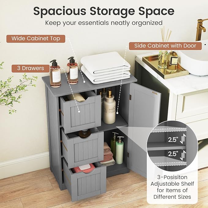 Tangkula Bathroom Floor Cabinet, Freestanding Storage Cabinet - Image 6