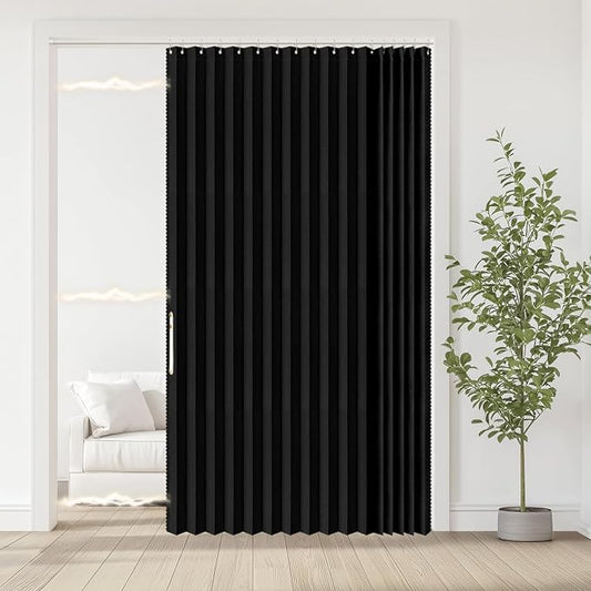 Accordian Door Curtain, 100% Blackout Folding Magnetic Doorway Curtains by JILRON