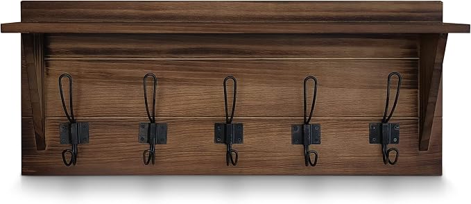 HBCY Creations Rustic Brown Solid Wood Wall Mounted Coat Rack - Image 7