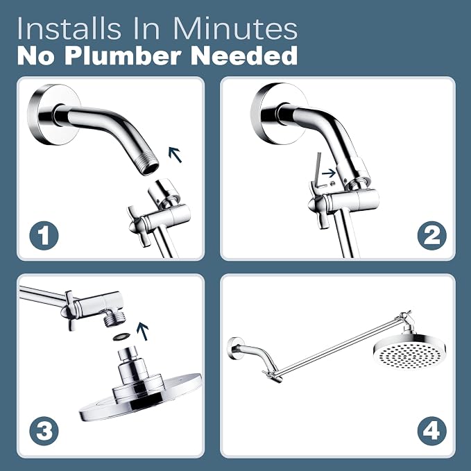 BRIGHT SHOWERS 15 Inch Extra Long Shower Head Extension Arm, Solid Brass Shower - Image 7