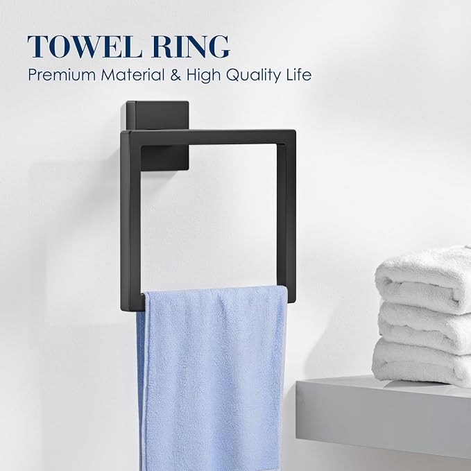 7-Pieces Towel Racks for Bathroom, SUS304 Matte Black Bathroom Accessory Set - Image 3
