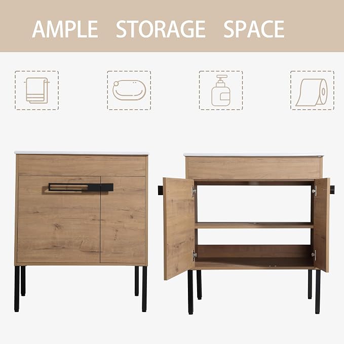 30 inch Bathroom Vanity with Ceramic Sink, Single Sink Modern Bathroom Vanities - Image 6