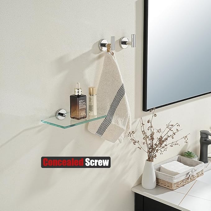 JQK Bathroom Glass Shelf Chrome, Tempered Glass Shower Storage 8 by 5 inches - Image 5