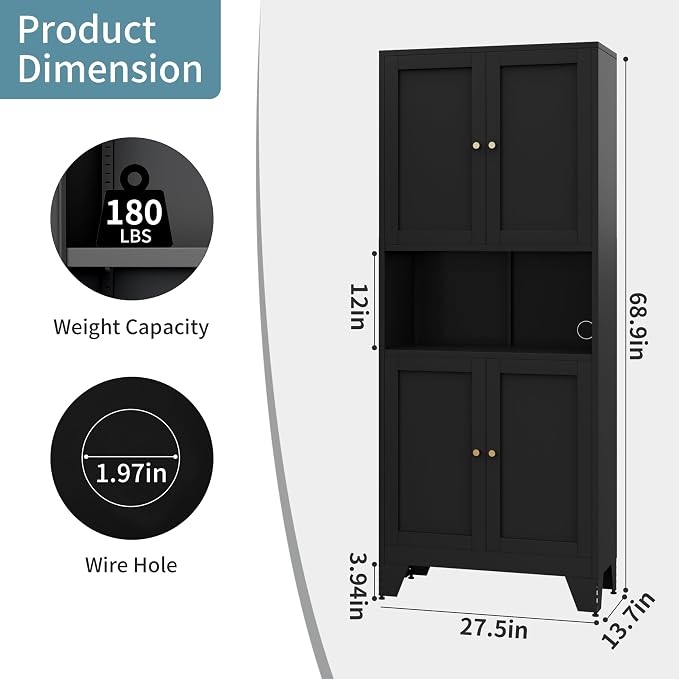 69" Tall Metal Kitchen Pantry Storage Cabinet - Image 3