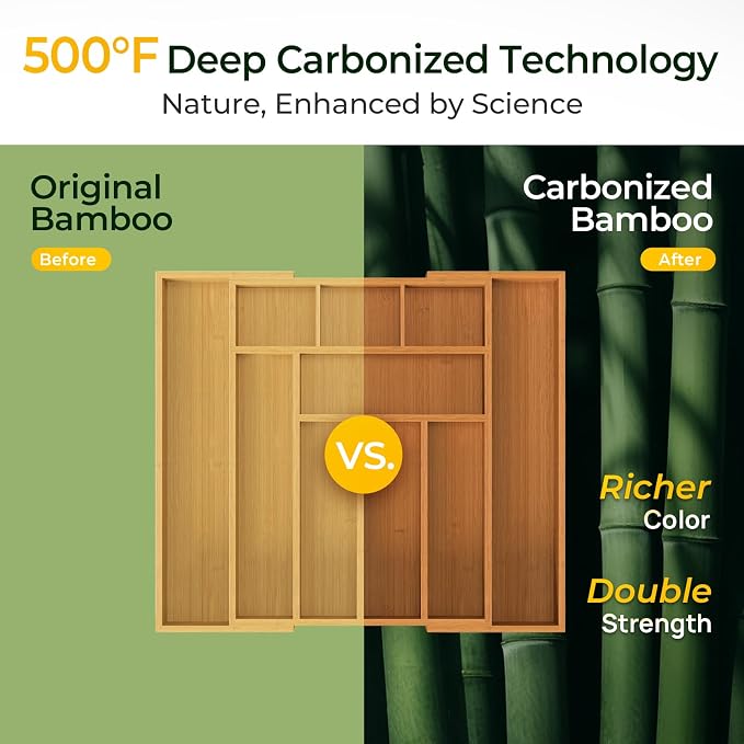 6-Piece Bamboo Drawer Organizer Set, 2.2" Deep Multi-Use Organizers - Image 5