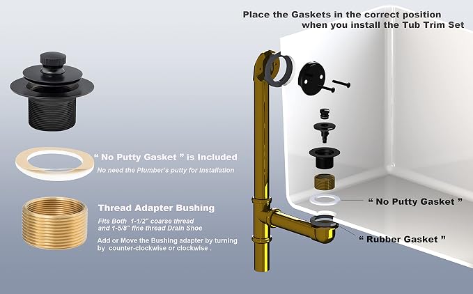 Matte Black Lift & Turn Tub Trim Set - Image 5