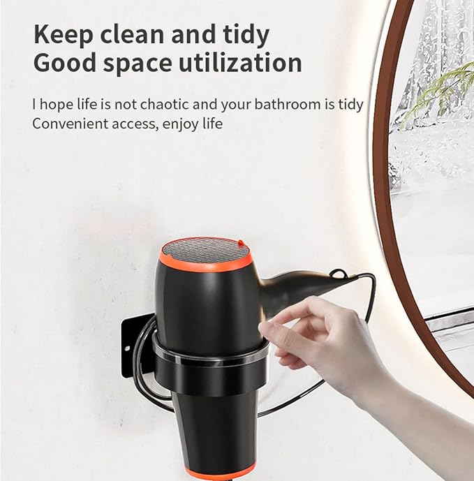 Hair Dryer Wall Mounted Holder, Stainless Steel Blow Dryer Holder, - Image 5