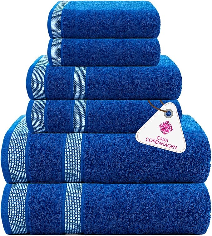 CASA COPENHAGEN Solitaire 6 Pieces Towel Set- Electric Blue, 600 GSM 2 Bath by CASACOPENHAGEN