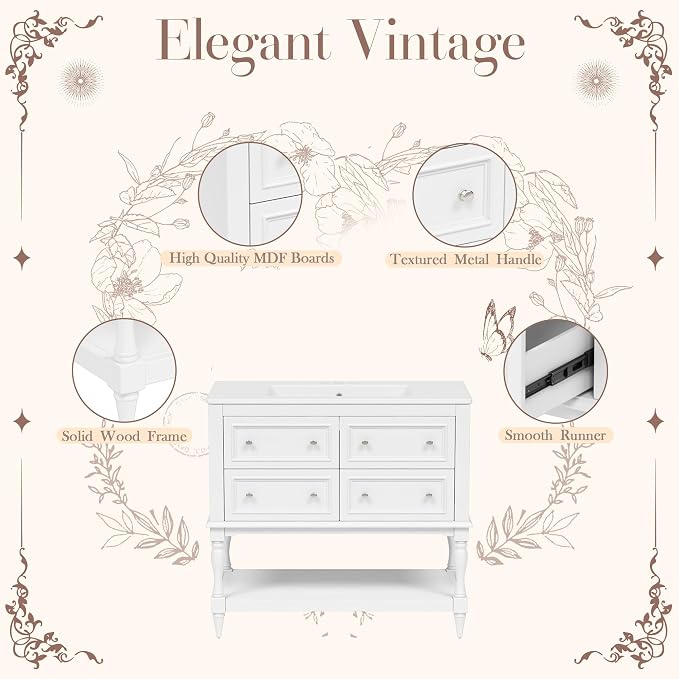 36 Inch White Bathroom Vanity - Image 5