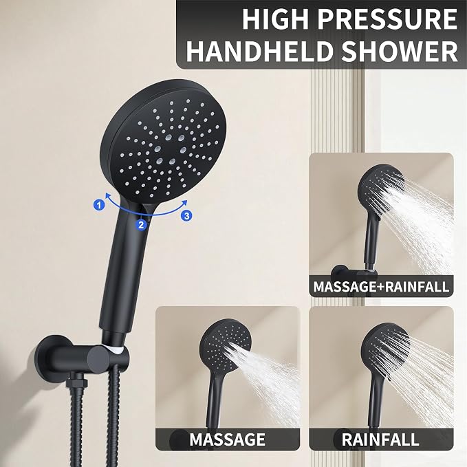 KOJOX Shower System- High Pressure Shower Head- 3 Setting Headheld Shower Head - Image 4