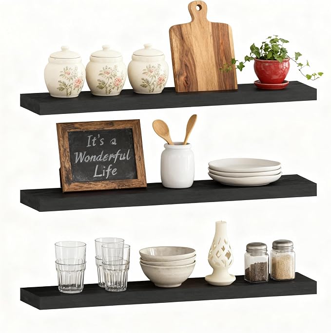 ROGMARS Black Floating Shelves for Wall, 36 inch Rustic Wooden Floating Wall - Image 9
